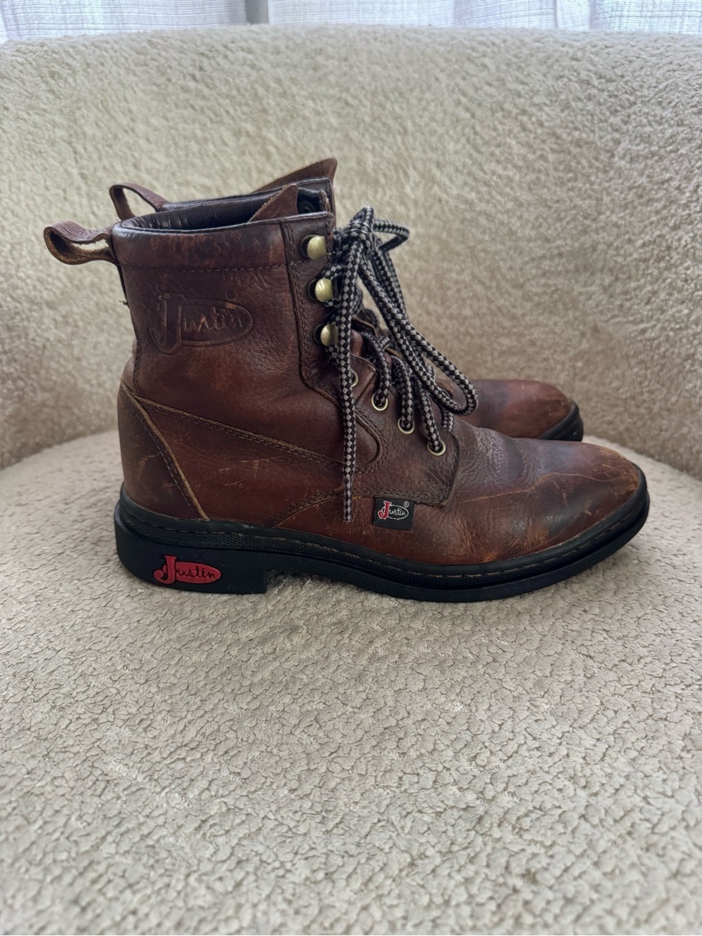 Justin Livestock Work Boots Women’s 6.5 B Brown Leather Lace Up